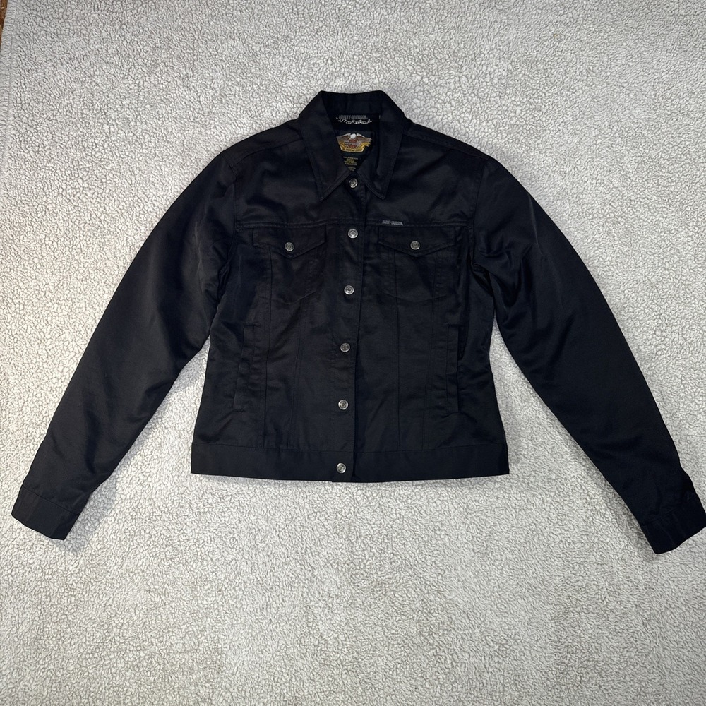 NWOT Harley Davidson Jacket Medium Women Black Nylon Jacket Embroidered Biker